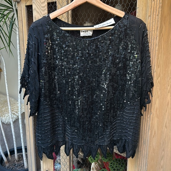 VIntage Swee Lo Sequin Beaded Silk Blouse - Picture 7 of 12